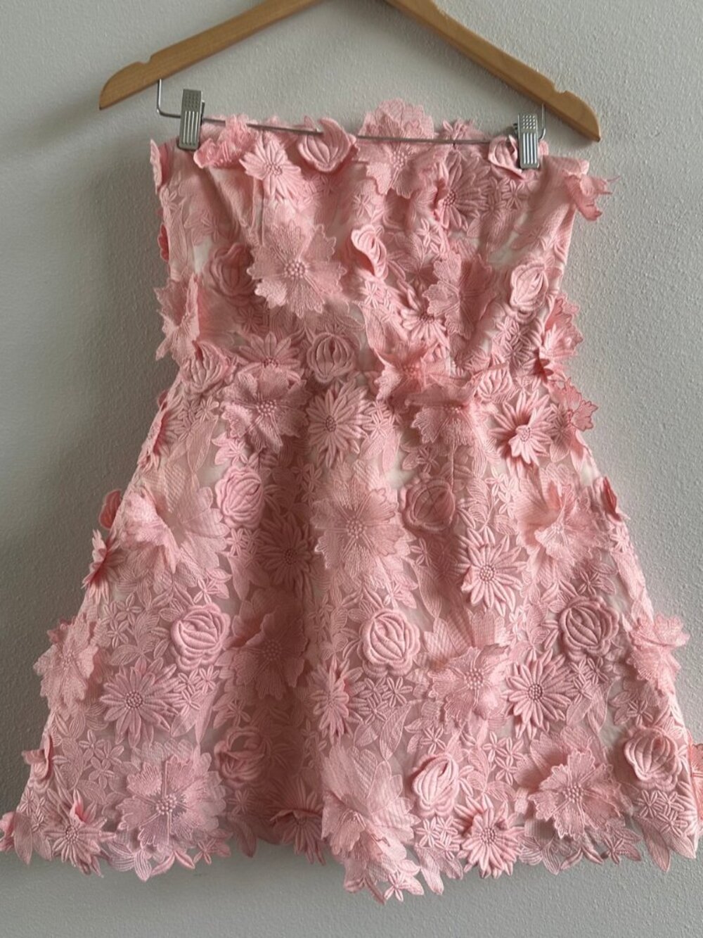 Mestiza Pink Strapless 3D Floral Appliqué Dress Size 4 — Sample, New No Tags